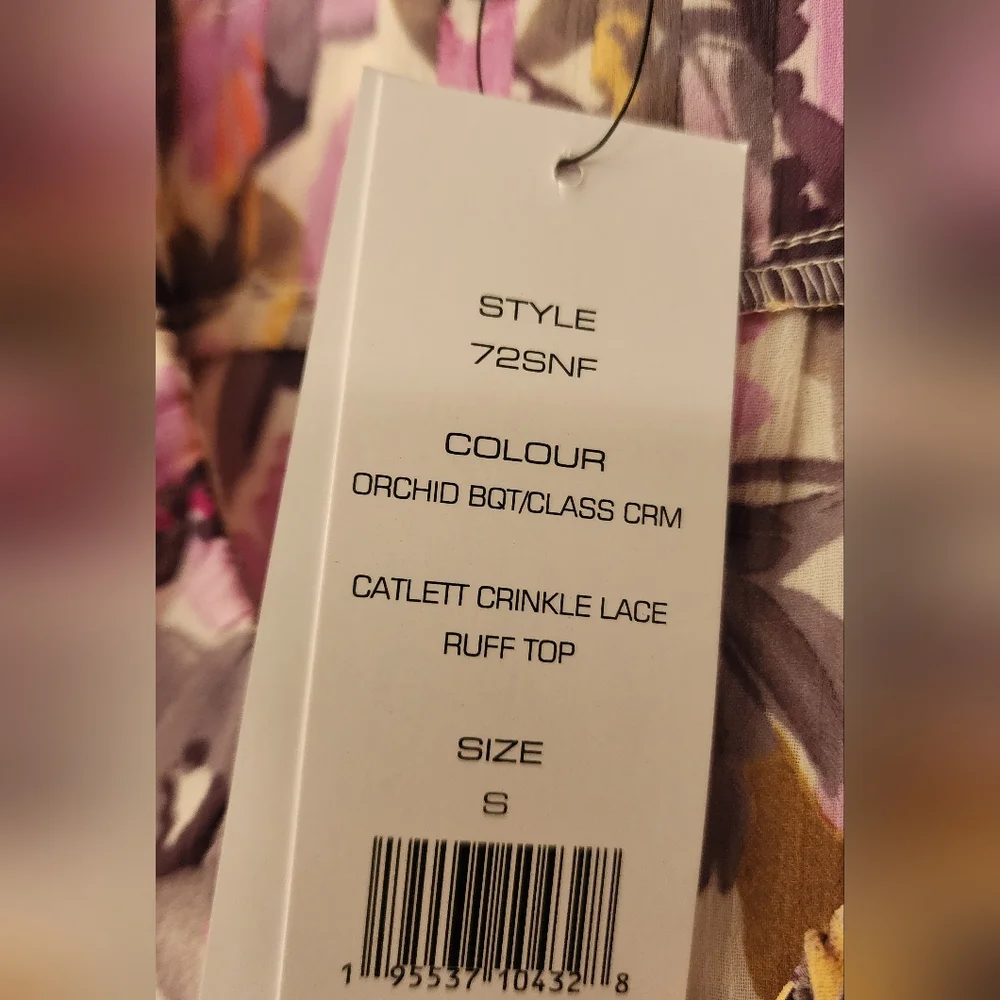 French Connection women's Catlett Crinkle Ruffle Trim Top Orchid Bouquet Small